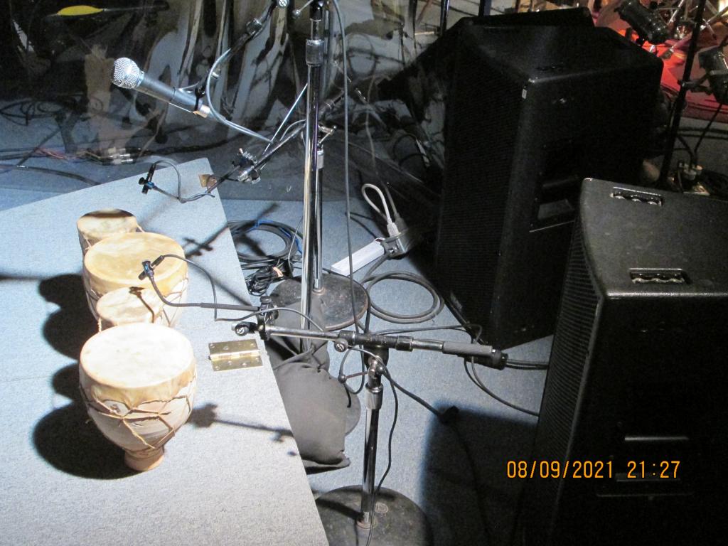 tabla with SM98, talk mic and stereo wedge mix